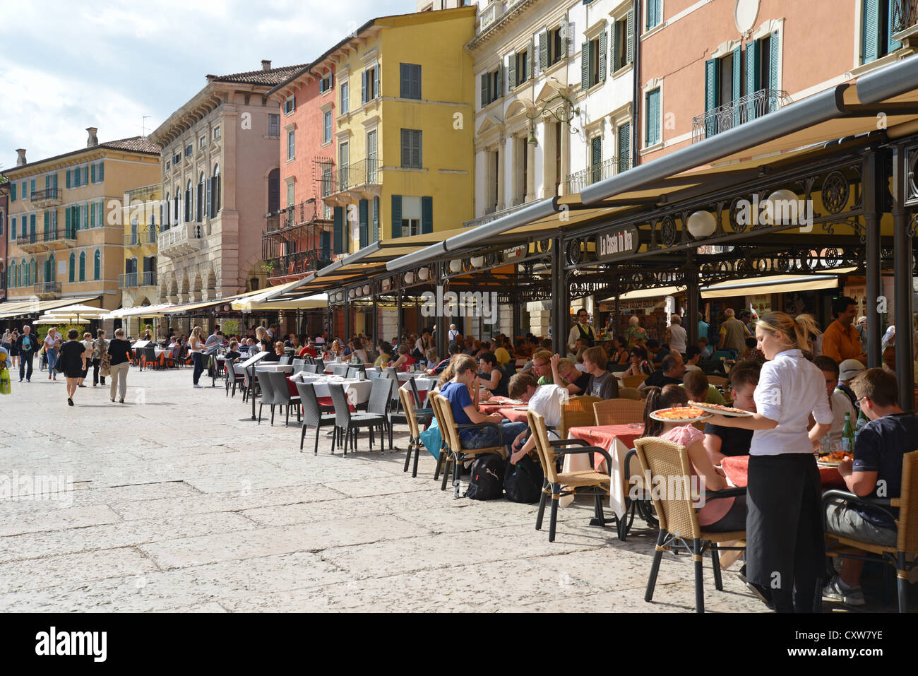 Outdoor restaurants on Piazza Bra, Verona, Verona Province, Veneto Region, Italy Stock Photo