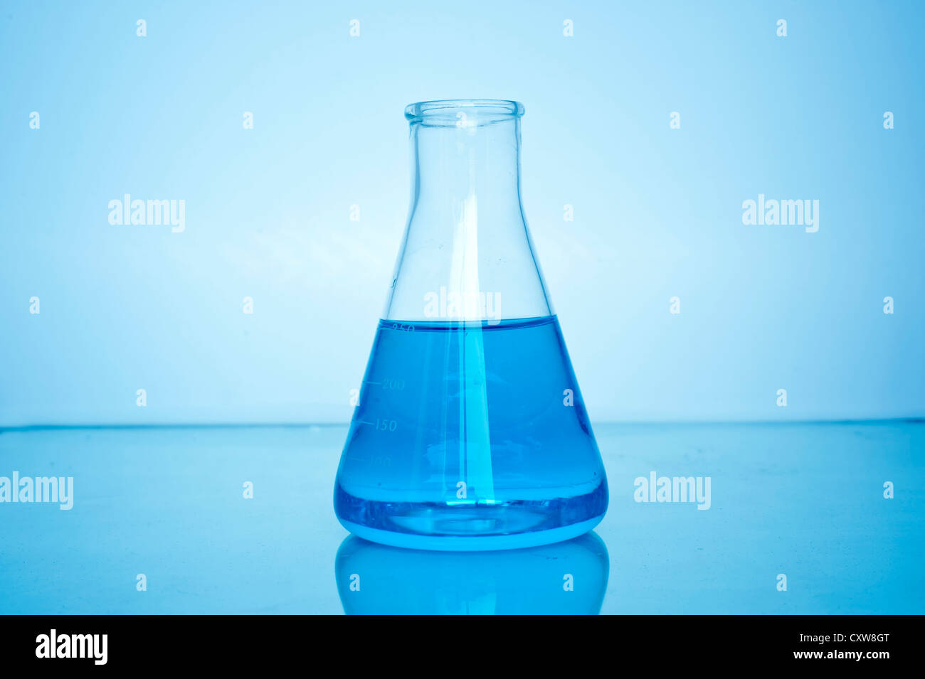 Laboratory glassware with various colored liquids Stock Photo Alamy