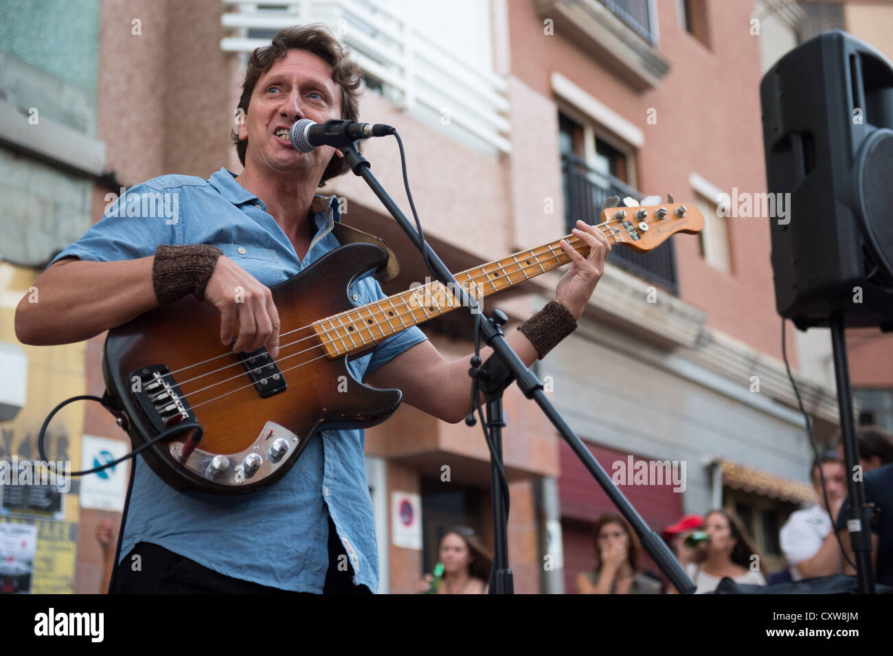 LAS PALMAS, SPAIN–SEPTEMBER 29, 2012: Bassist Hans Albert, from Munich in Germany, playing in the band No Money but Blues Stock Photo
