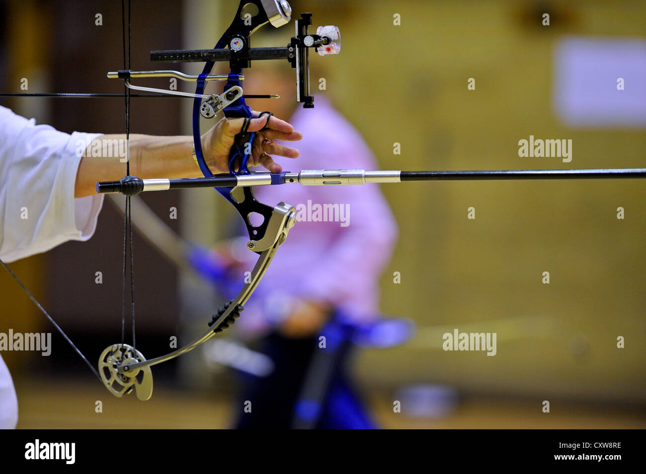 Archers practice during club night. Stock Photo