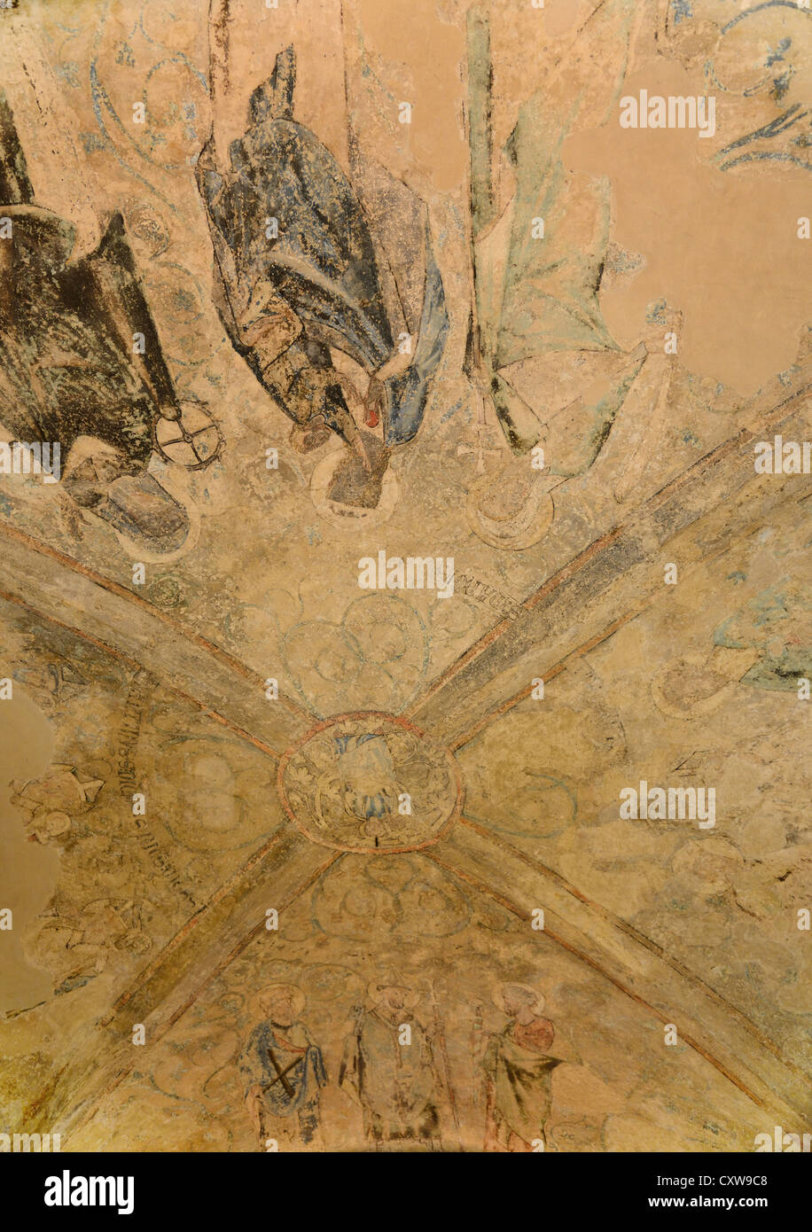 The 13c painted ceiling in Norwich Cathedral Treasury Stock Photo