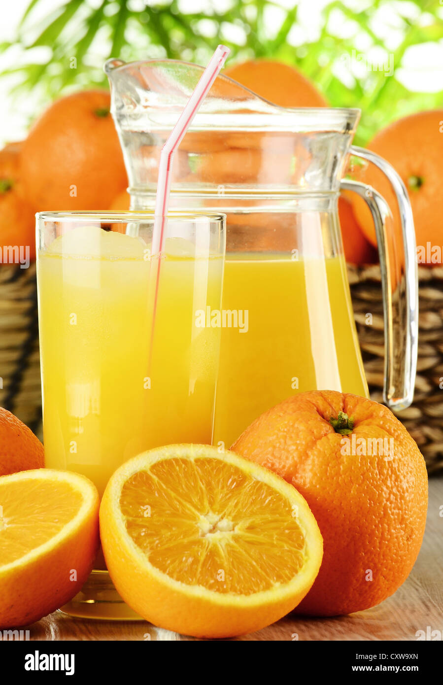 Glasses of orange juice and fruits Stock Photo Alamy