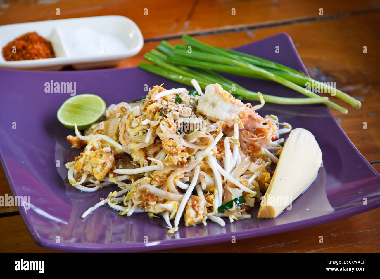 Thai noodle food Pad thai with vegetable and lime Stock Photo