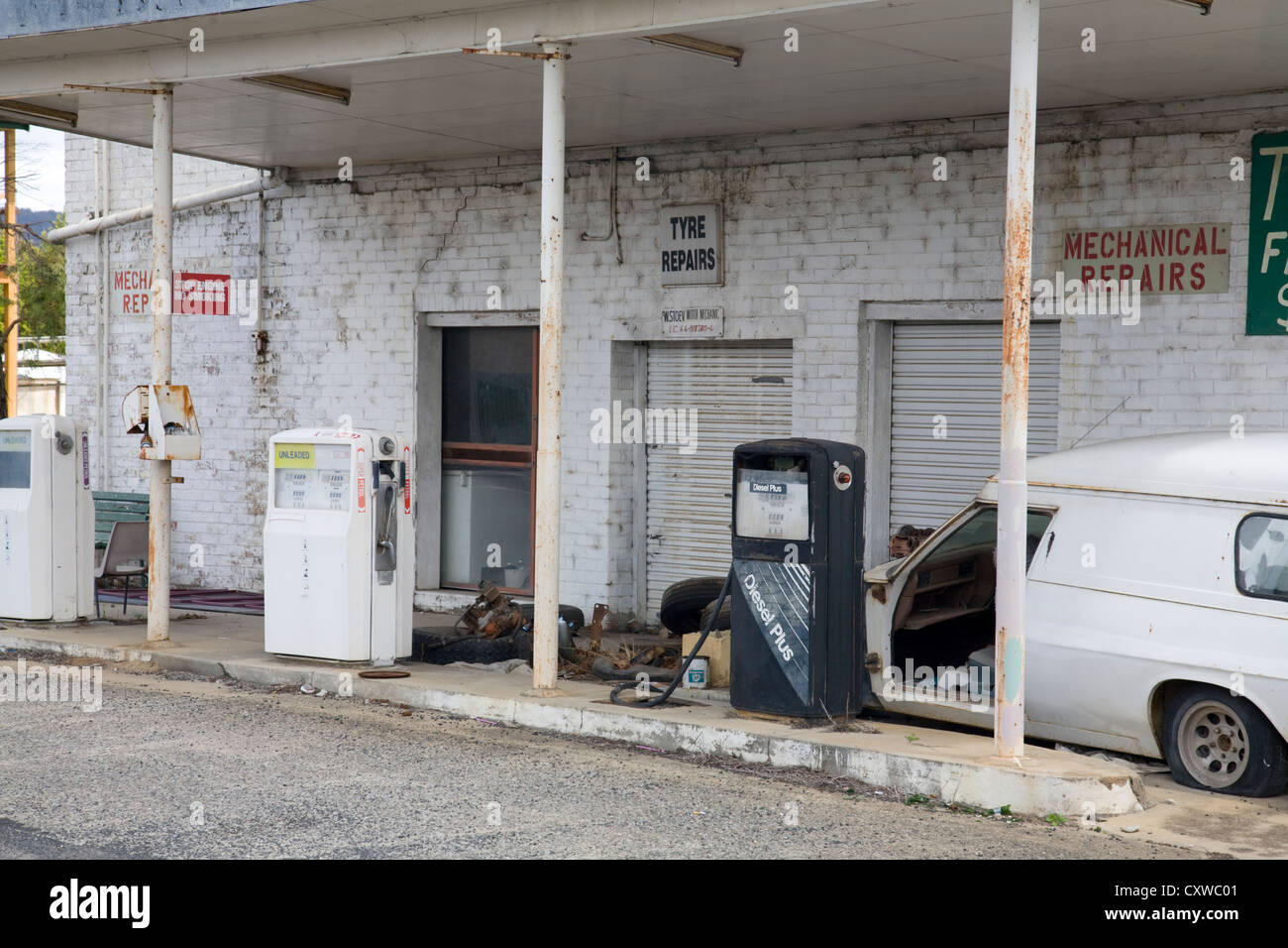 closed and run down former petrol station in capertee , regional new south wales,australia Stock Photo