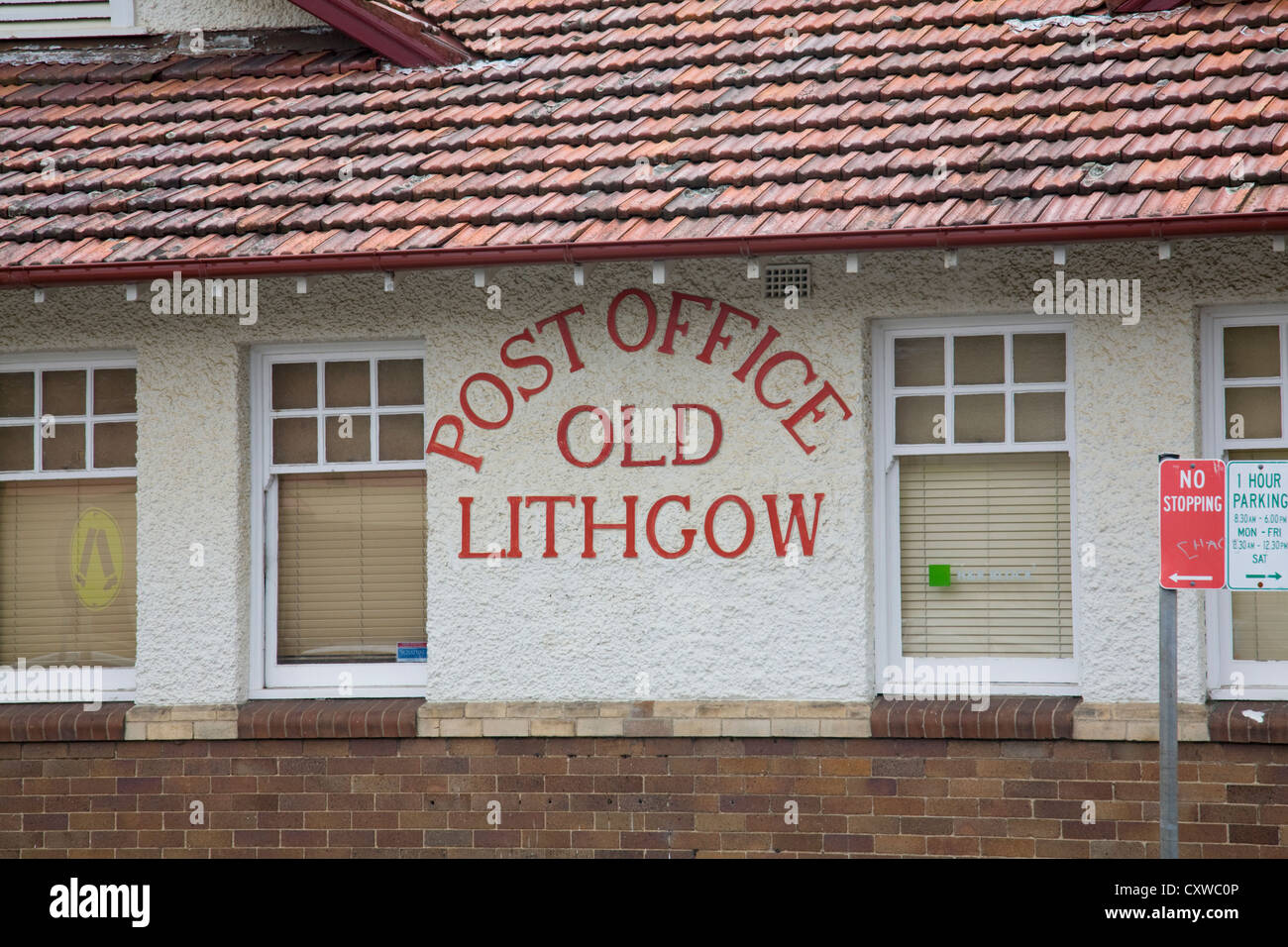 elevation of post office building with red signage in lithgow, regional new south wales,australia Stock Photo