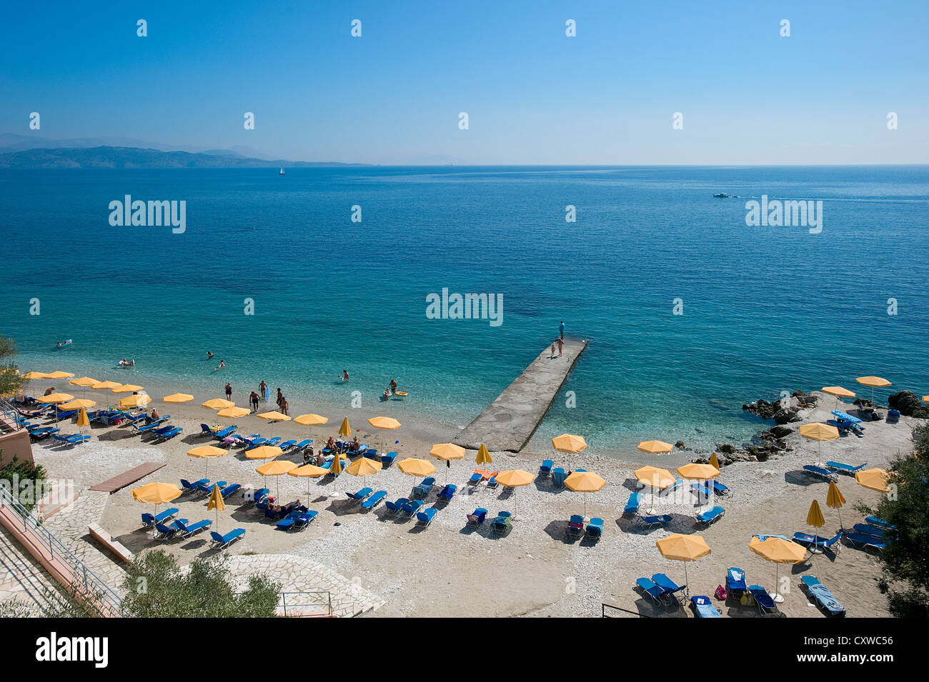 Beach at Nissaki in front of Sunshine Vacation Club, Corfu, Greece Stock Photo