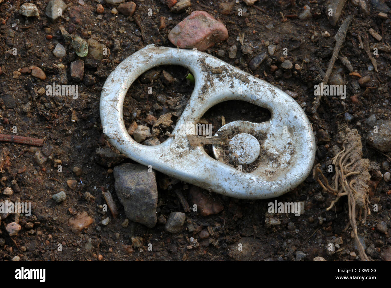 a macro view of a can puller tab, waste, background, recycle, aluminum, abstract, photoarkive Stock Photo