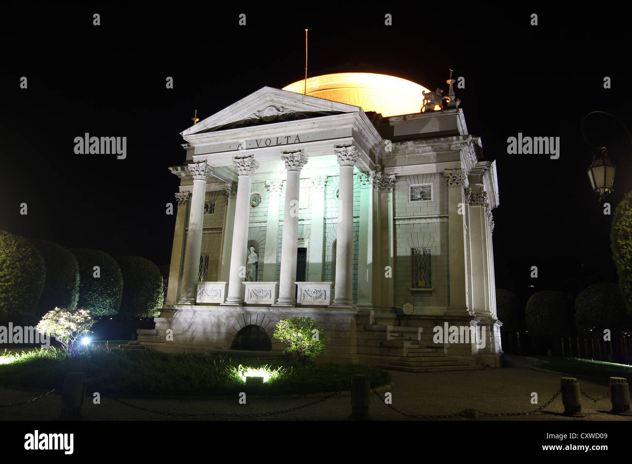 a beautiful picture of The Volta Temple by night, lake Como, Italy, photoarkive Stock Photo