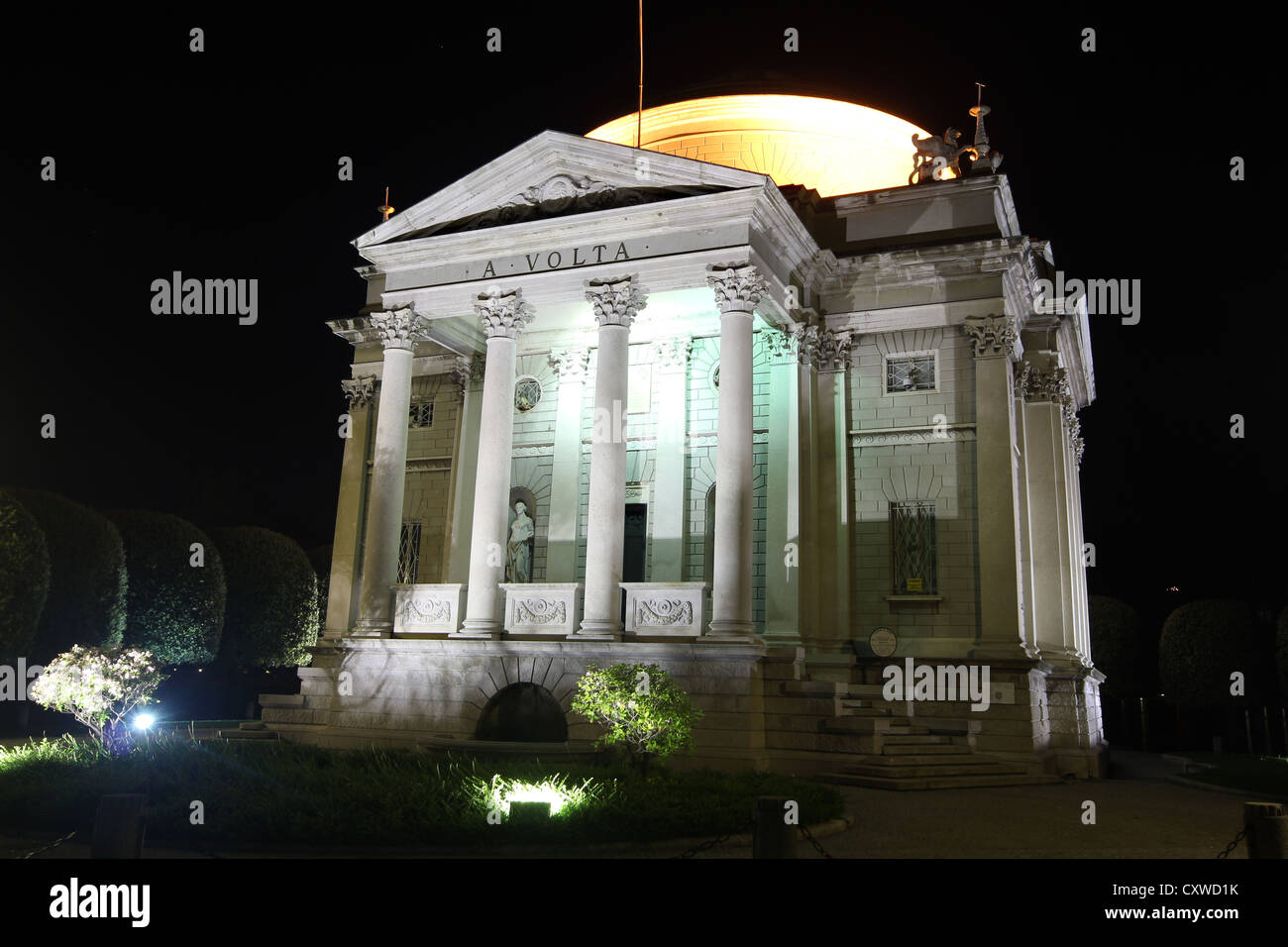 a beautiful picture of The Volta Temple by night, lake Como, Italy, photoarkive Stock Photo