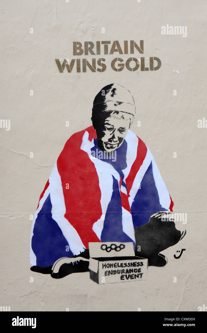 'Britain Wins Gold', Olympic legacy themed graffiti street artwork, Norwich City Center, Norfolk, UK Stock Photo
