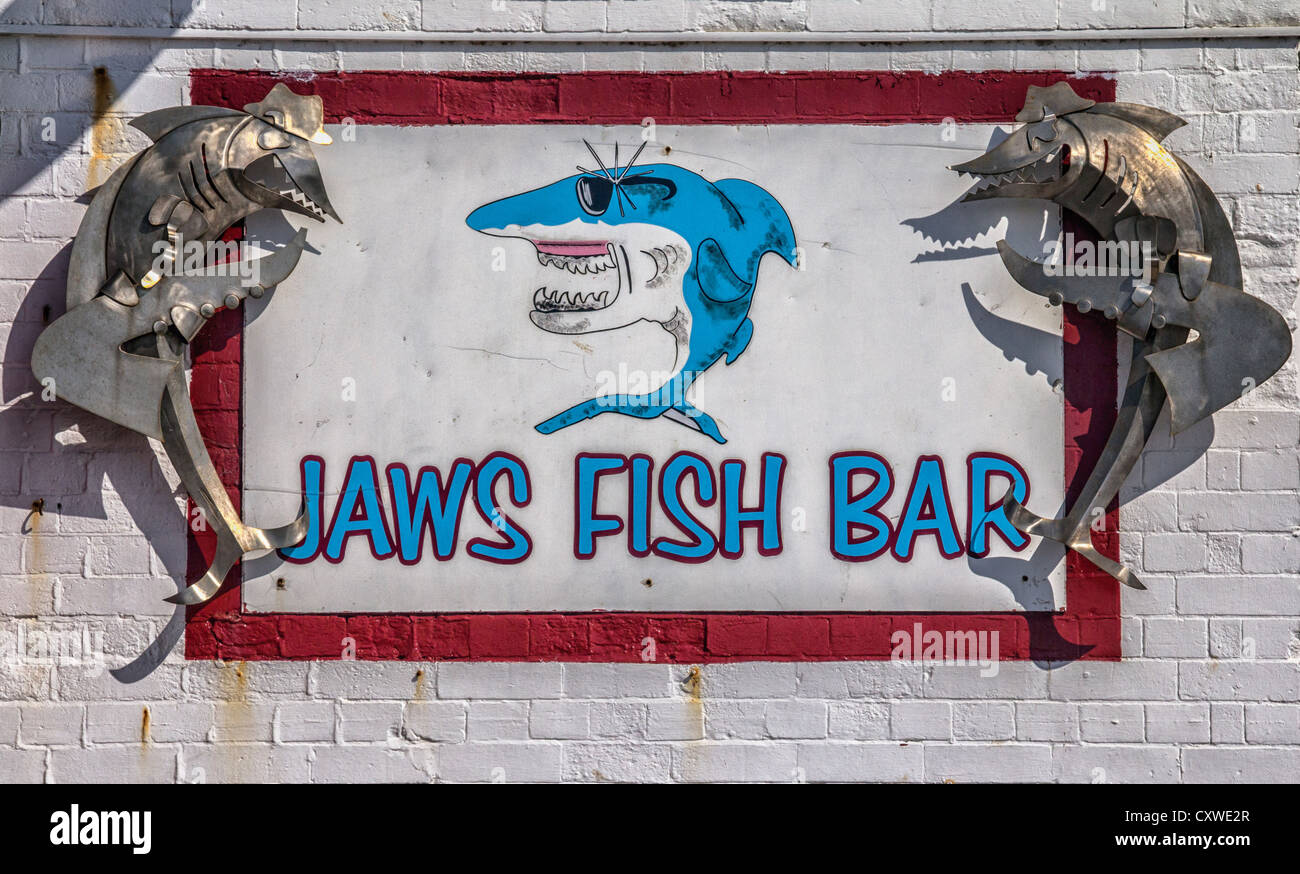 'Jaws Fish Bar' sign, Brighton, East Sussex Stock Photo