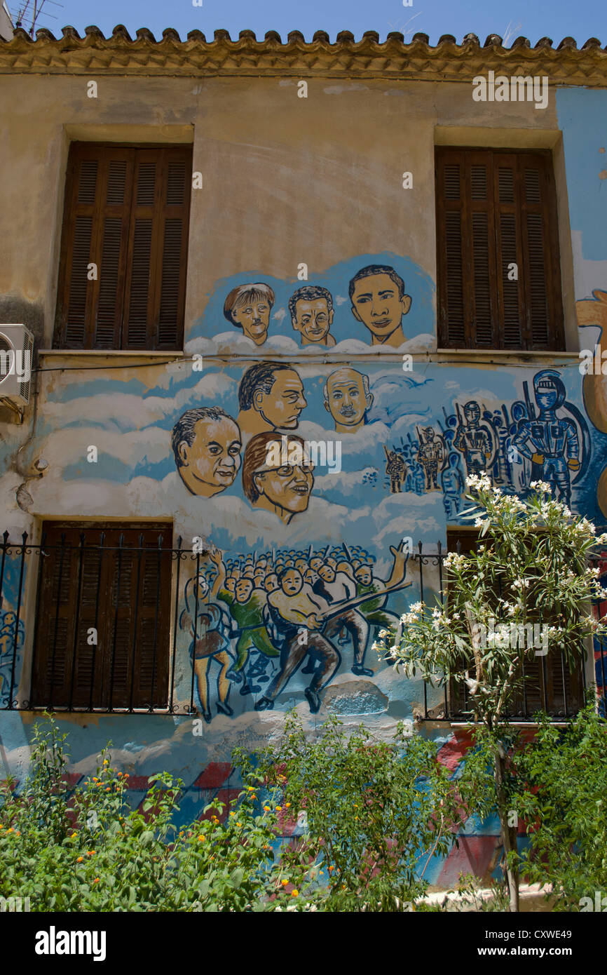 Mural on a house depicts political leaders. Stock Photo
