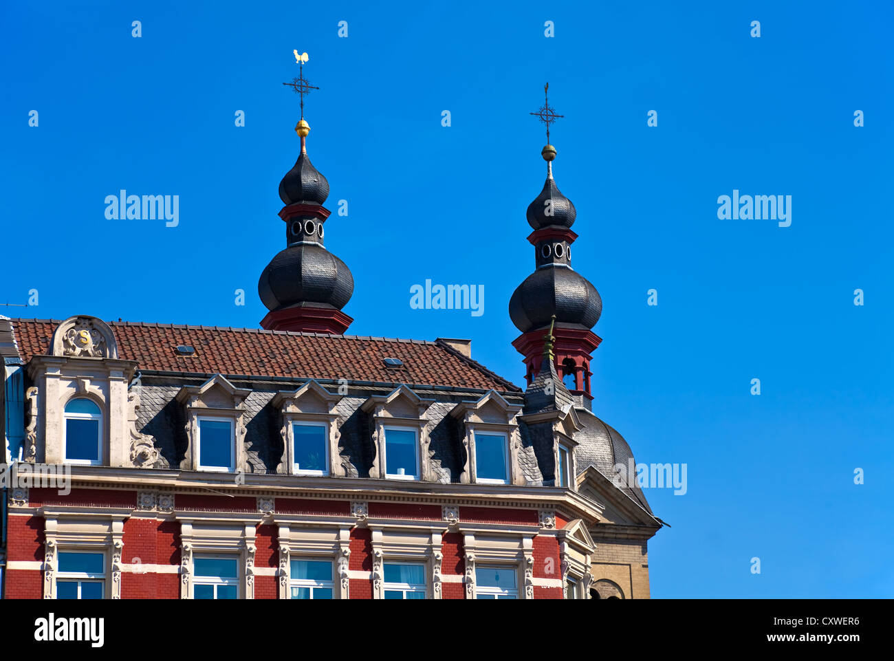 Old Architecture in Koblenz, Germany. Towers of the Church of Our Lady