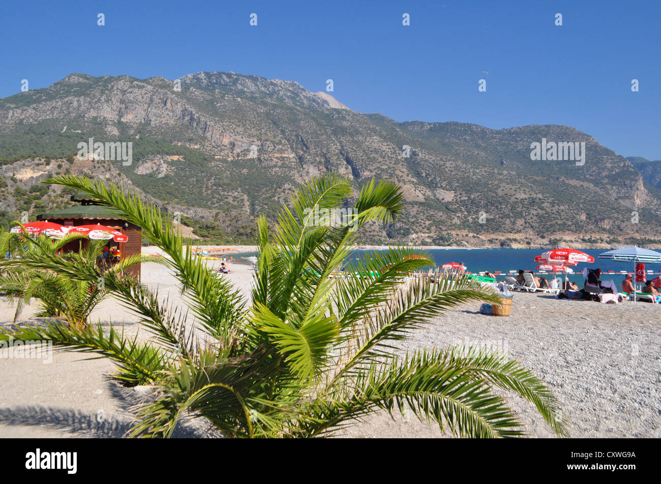 Beach at Olu Deniz, Fethiye, Turkey Stock Photo