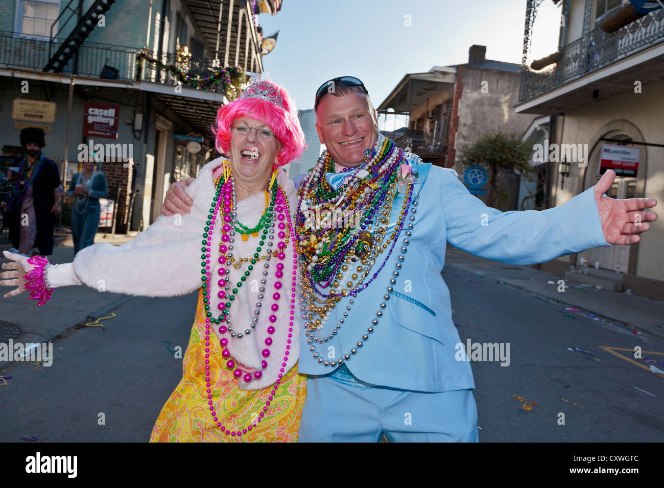 Partying and costumes in French Quarter, Mardi Gras, New Orleans, Louisiana Stock Photo