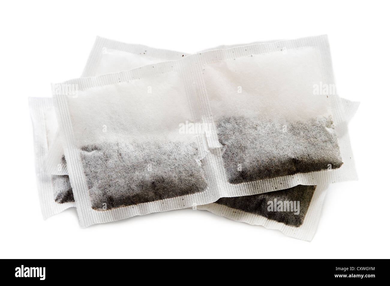 a heap of new unused tea bags isolated on a white background Stock Photo