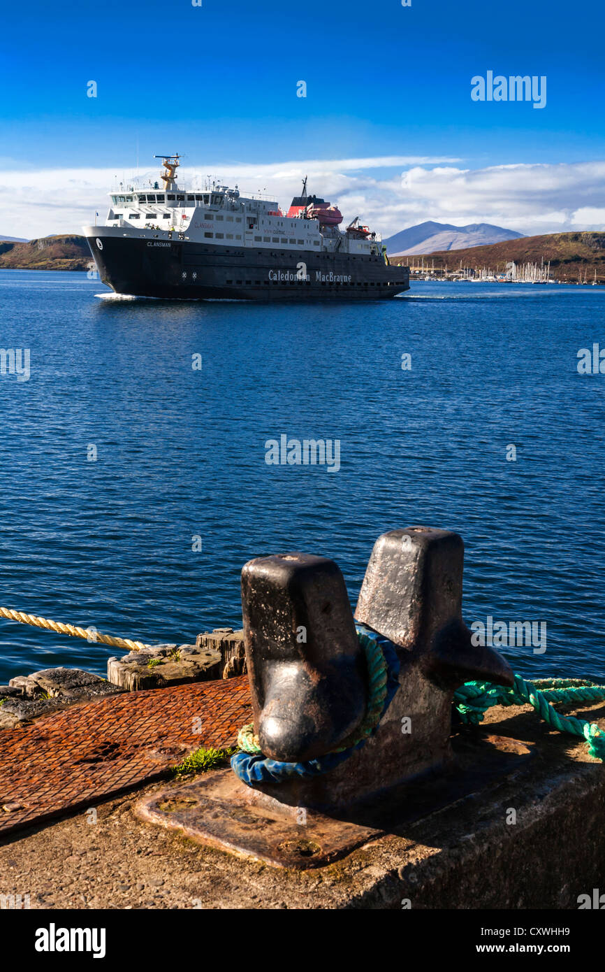 The Caledonian MacBrayne ferry MV Clansman sailing into Oban Harbour, Argyll and Bute, Scotland. Stock Photo