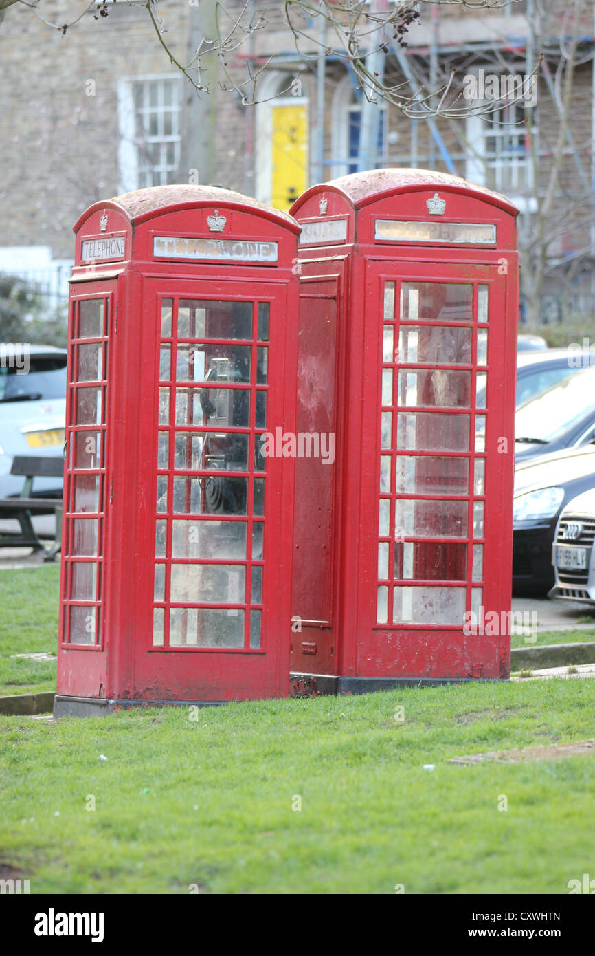 telephone boxes, 2 telephone boxes in a row, London, U.K., city, europe, photoarkive Stock Photo