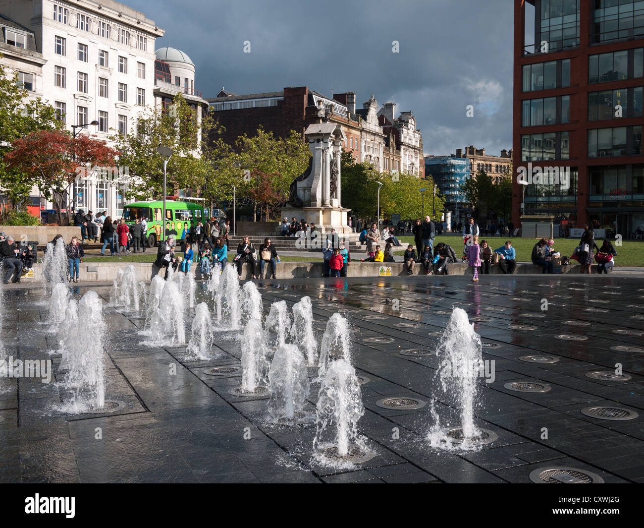 Fountain at Piccadilly Gardens, Manchester Stock Photo