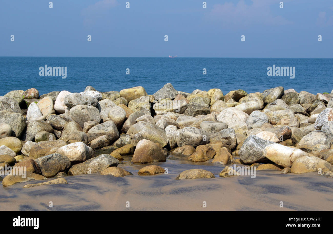 Sea Wall On Chavara Beach For Protecting Precious Black Sand Stock Photo Alamy