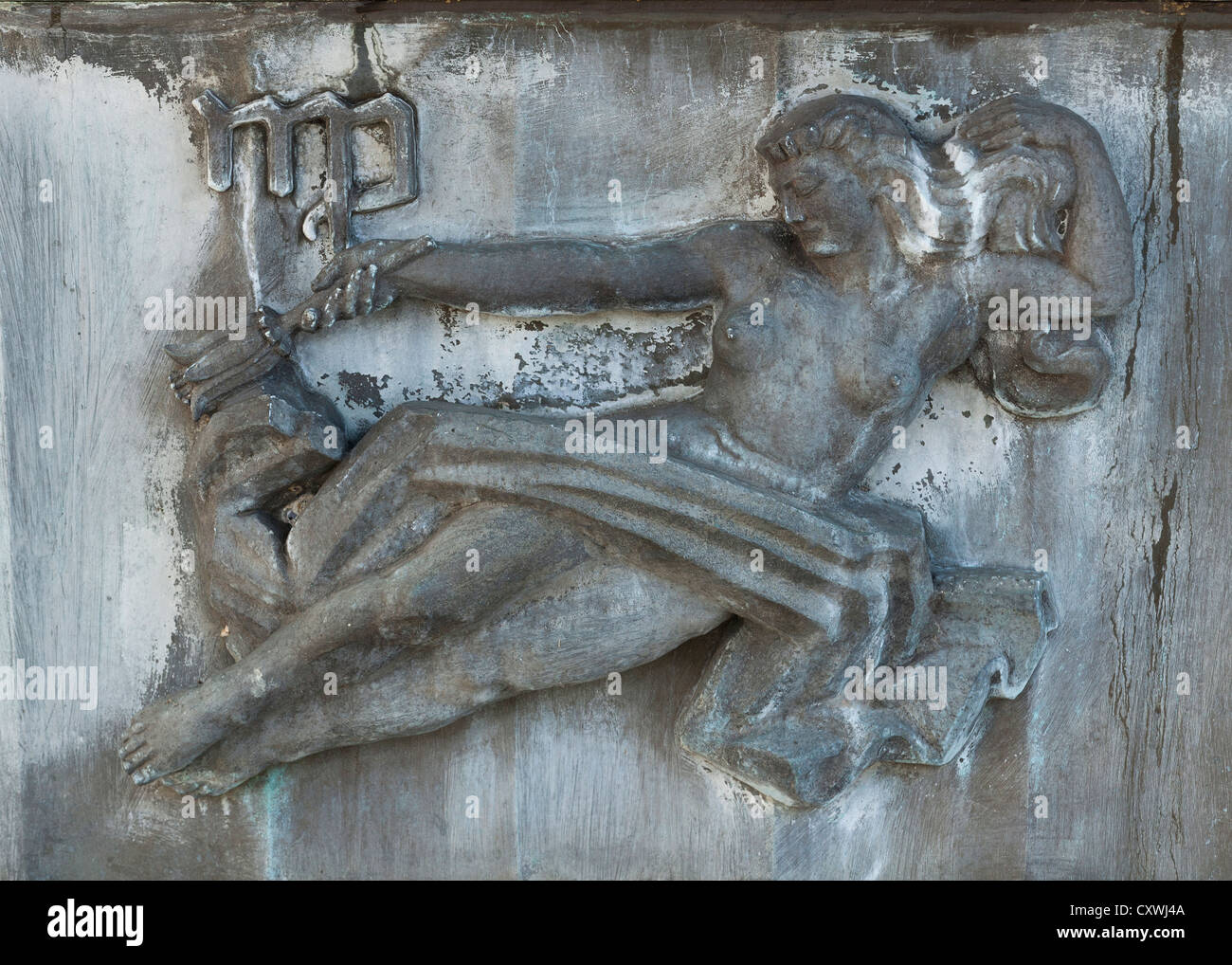Astrological sign Virgo bronze relief sculpture Stock Photo