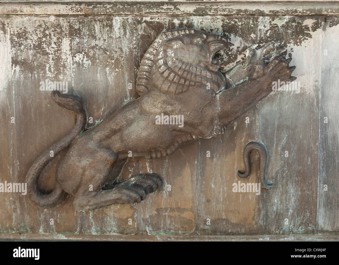 Astrological sign Leo bronze relief sculpture Stock Photo