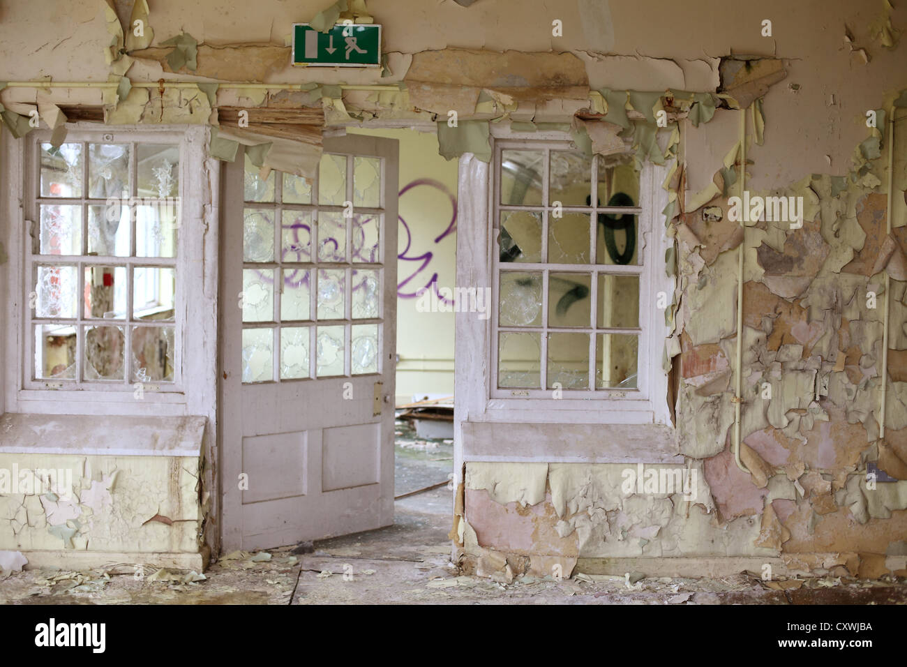 Paint peeling off the walls of an old empty building, Barrow Gurney Mental  Hospital near Bristol, 9th April 2012 Stock Photo - Alamy