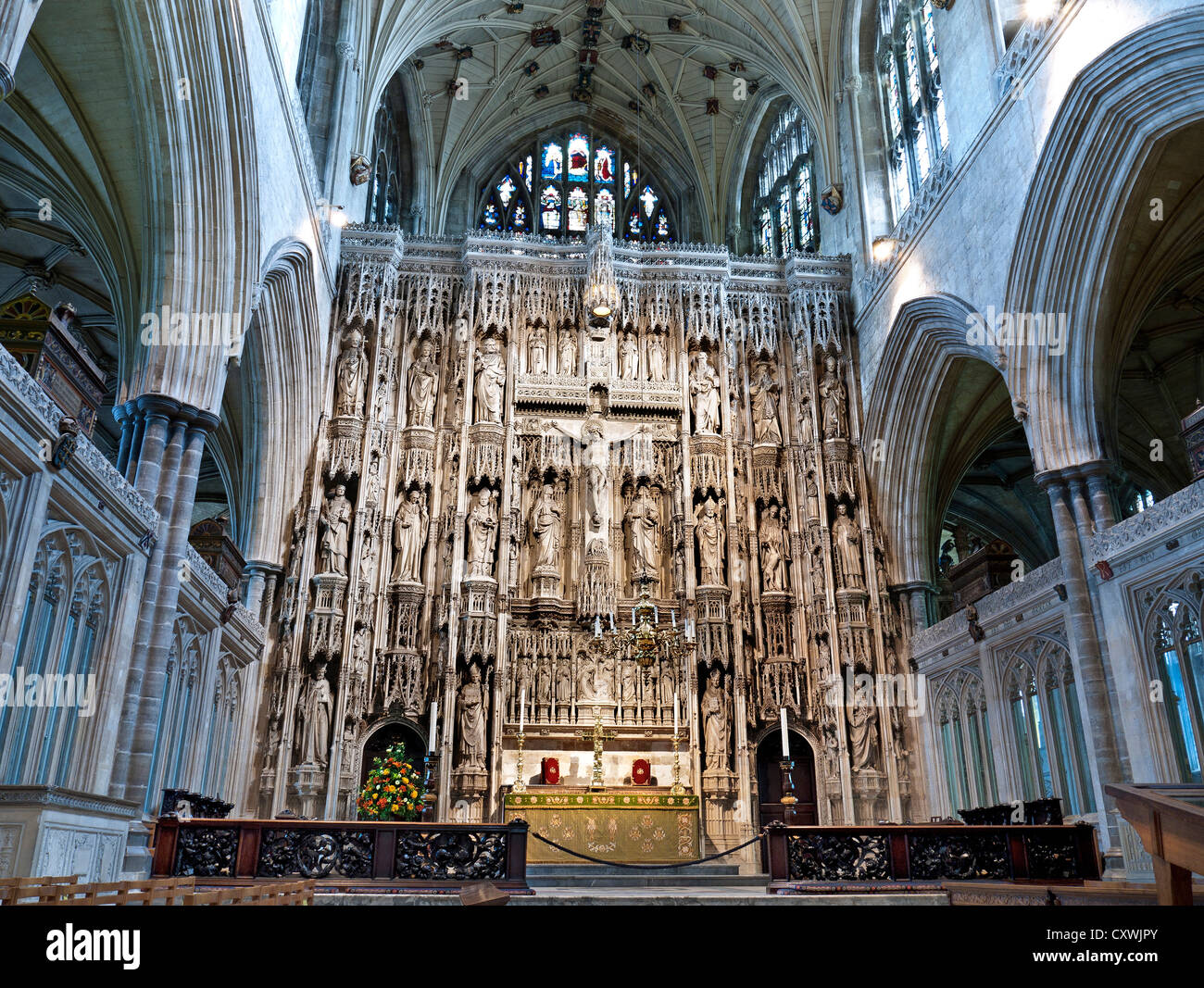 Winchester Cathedral interior renowned historic carved altar Stock