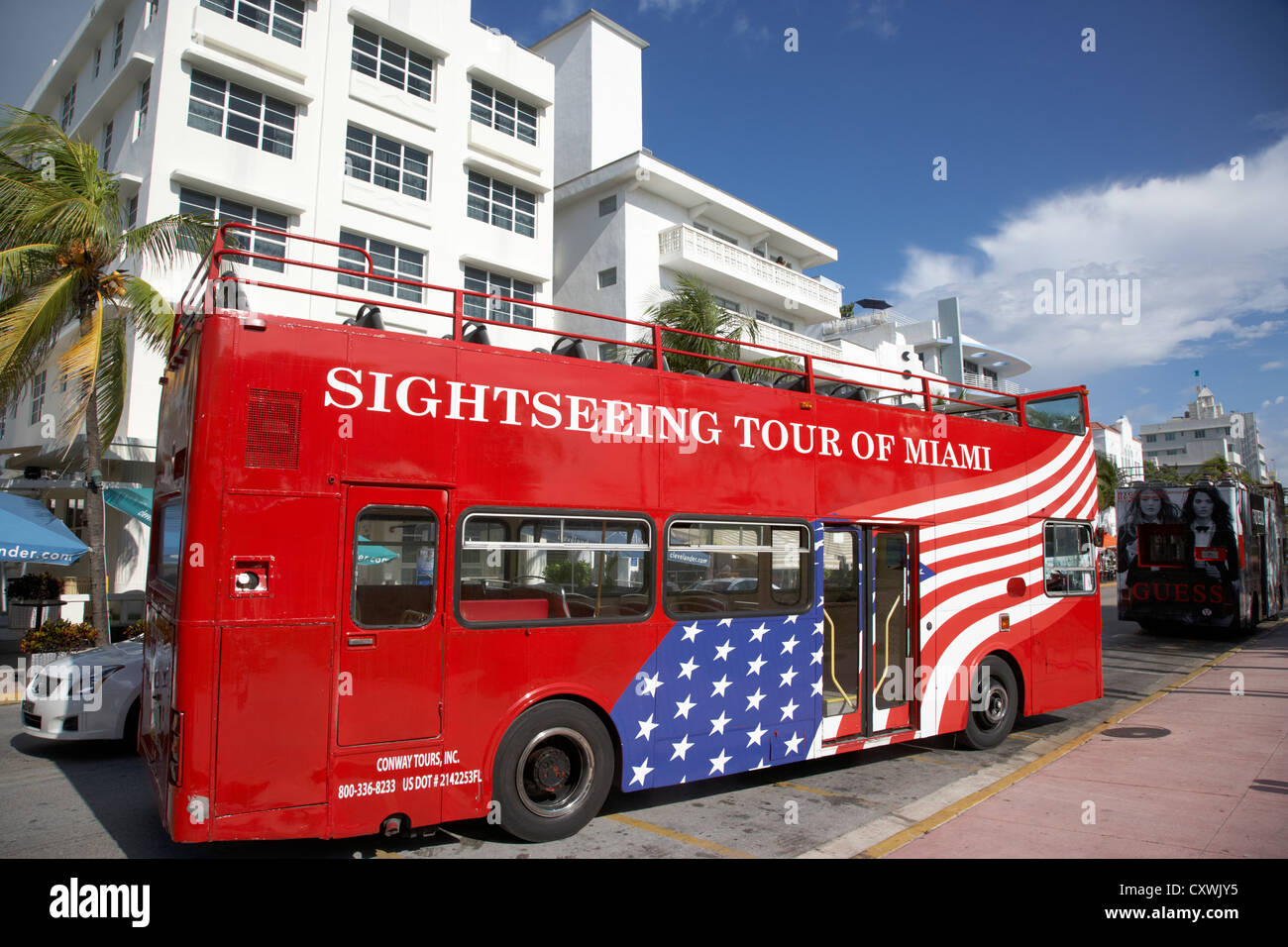 sightseeing tour red double deck bus miami south beach florida usa Stock Photo