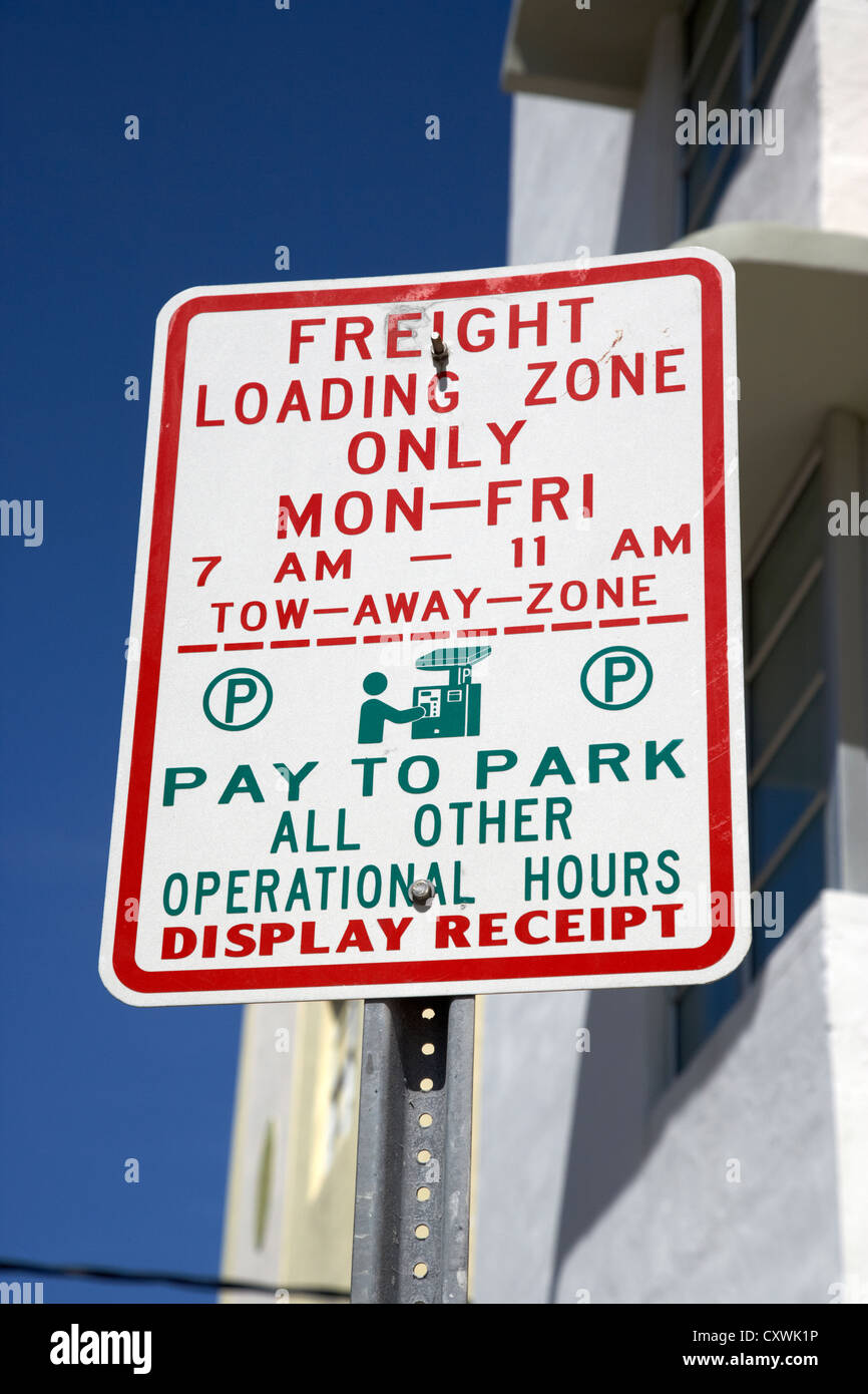 freight loading zone pay to park sign in miami south beach florida usa Stock Photo