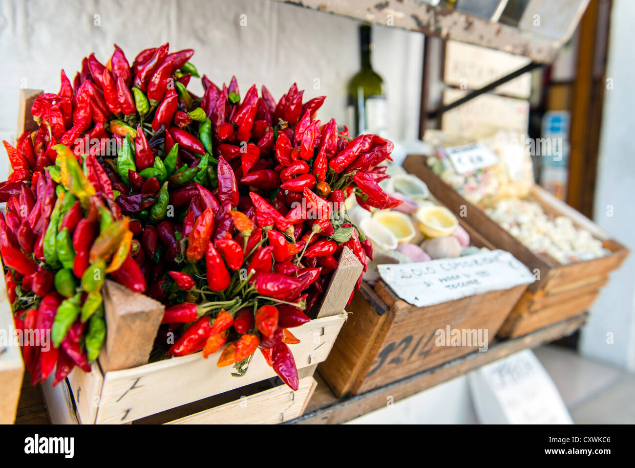 Red chili peppers Alberobello Puglia South of Italy Stock Photo