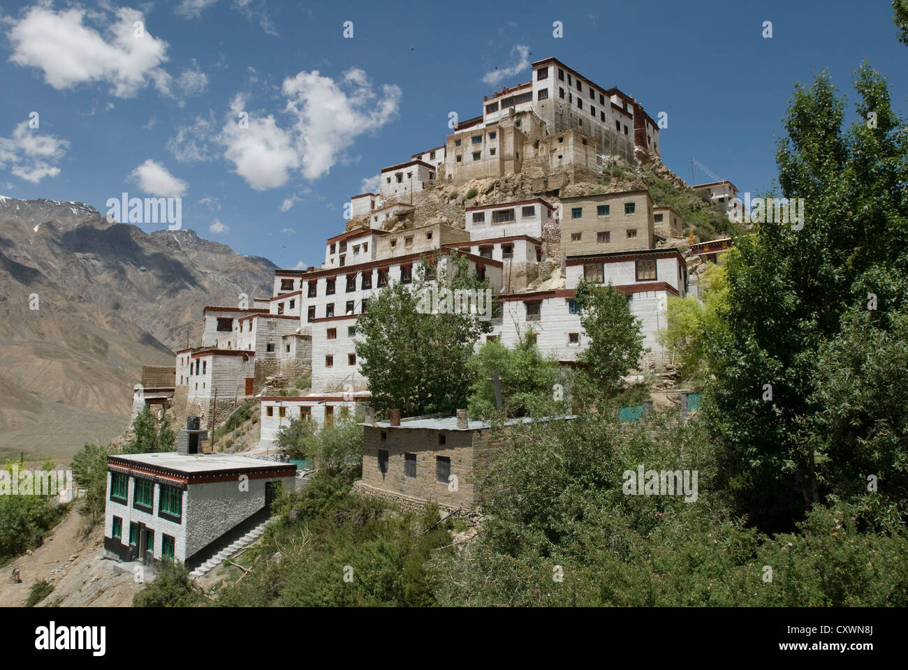 A view of Key Monastery from the west. Spiti, Northern India Stock Photo