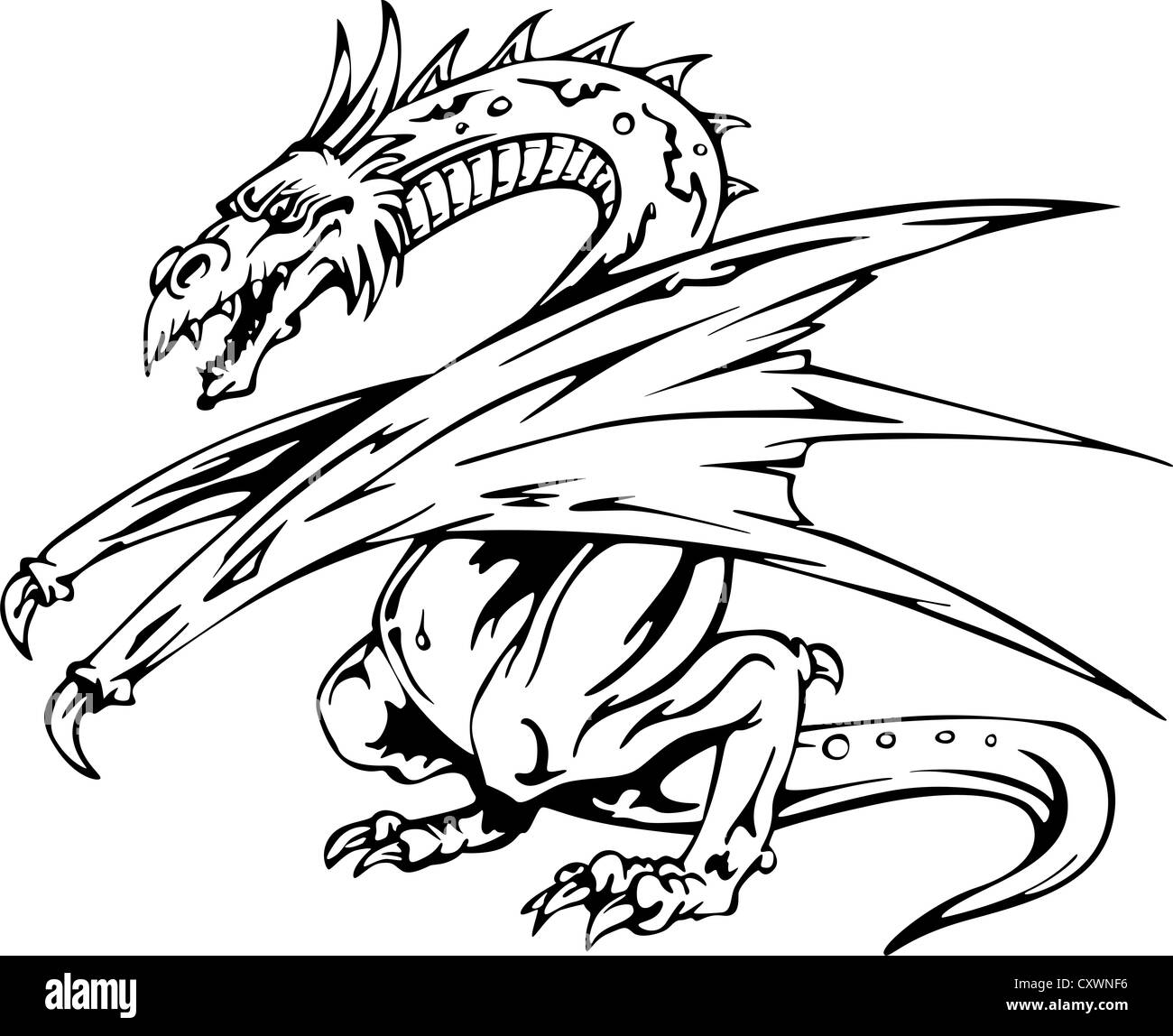 Dragon tattoo. Back and white vector illustrations. Stock Photo