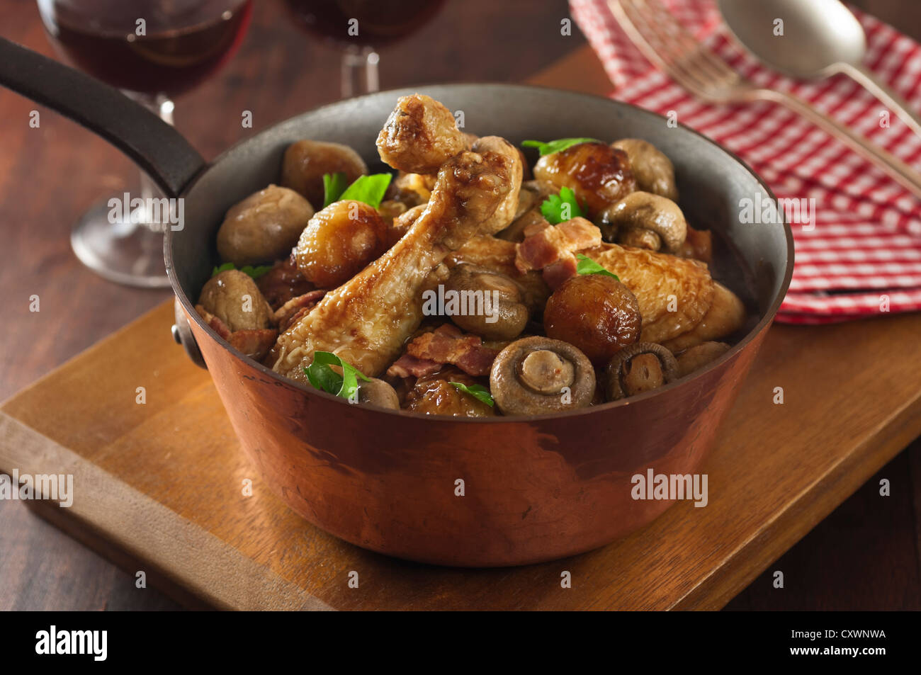 Coq au vin Chicken in red wine sauce France Food Stock Photo Alamy