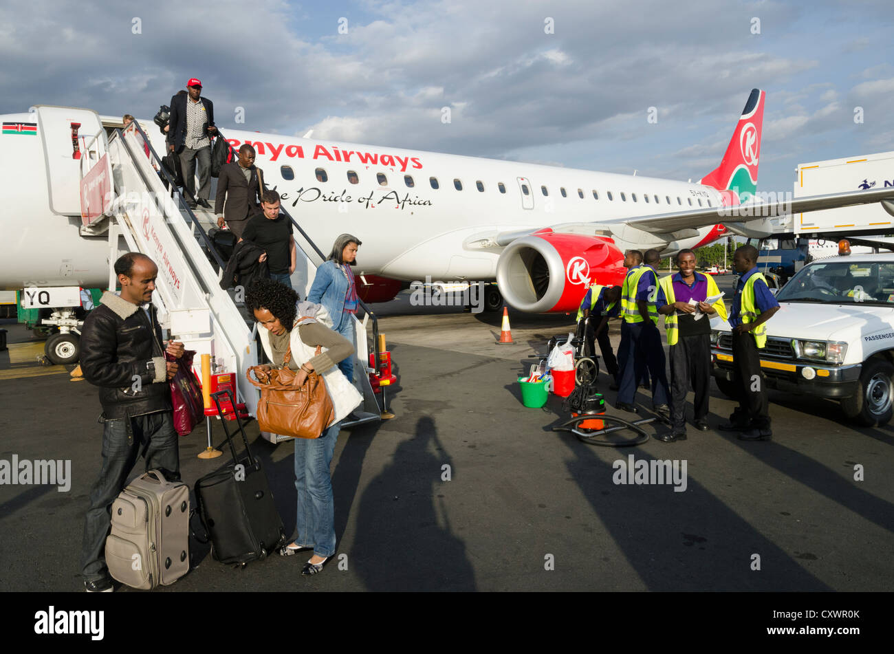Nairobi airport. travelers disembarking. Kenya. Africa Stock Photo