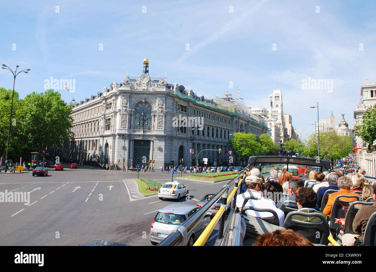 Cibeles Square viewed from the tourist bus. Madrid, Spain. Stock Photo