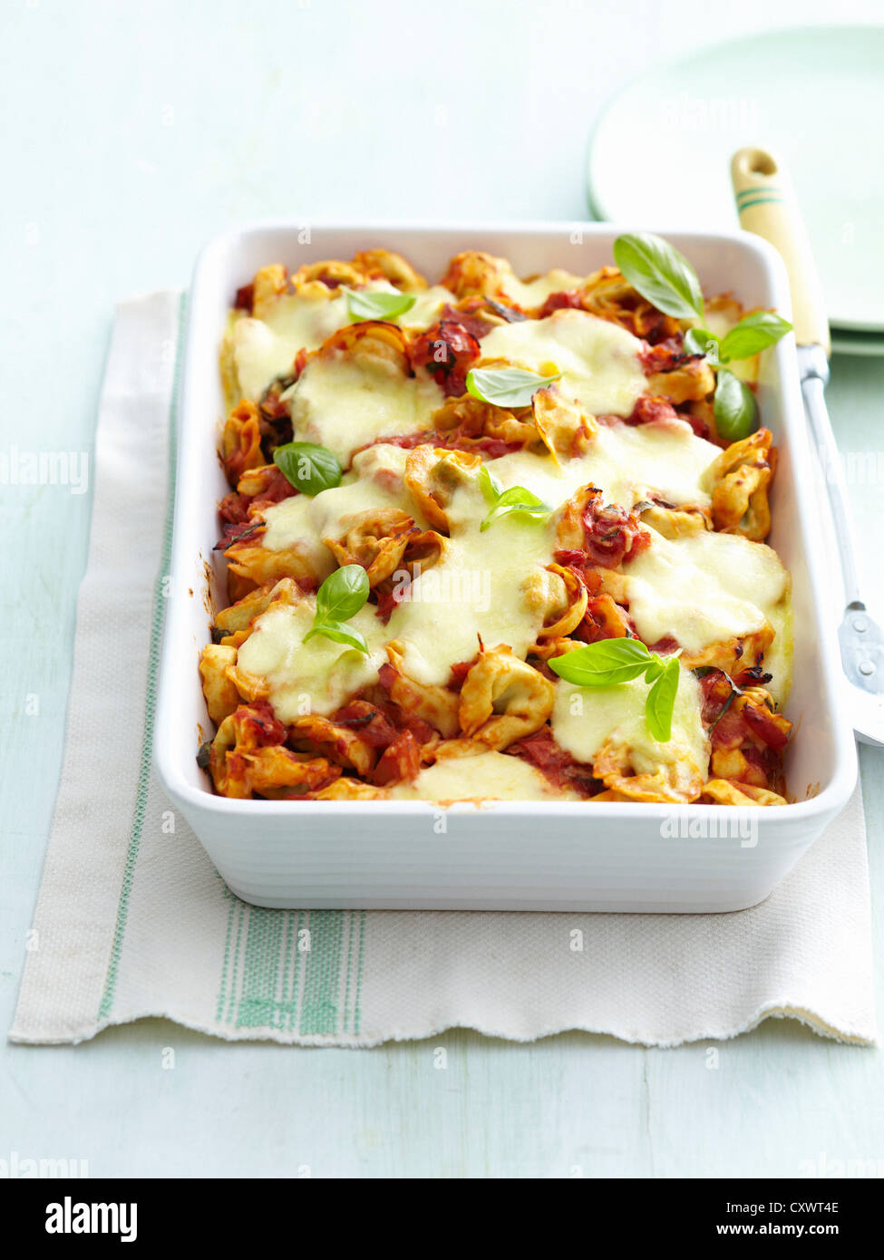 Dish of baked pasta with cheese Stock Photo