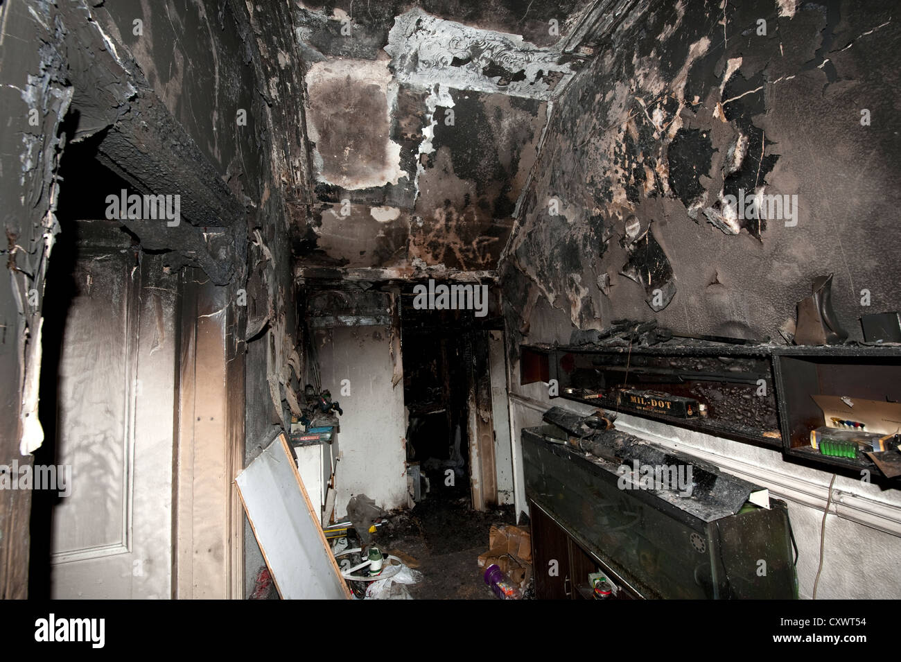 Severe house kitchen fire UK Stock Photo Alamy