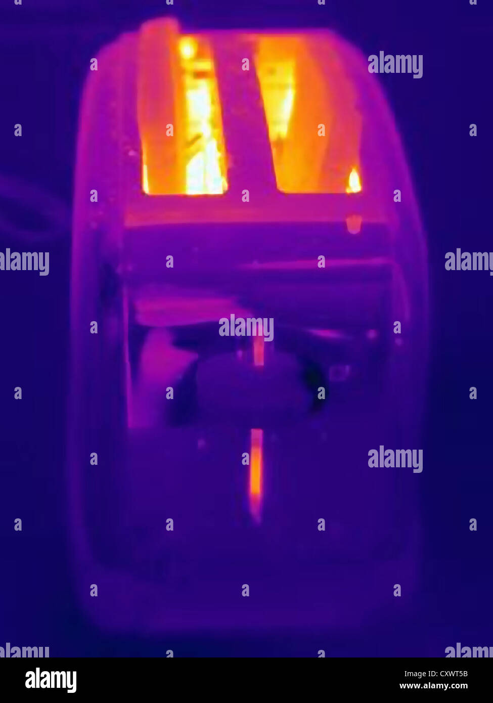 Thermal image of toaster with bread Stock Photo