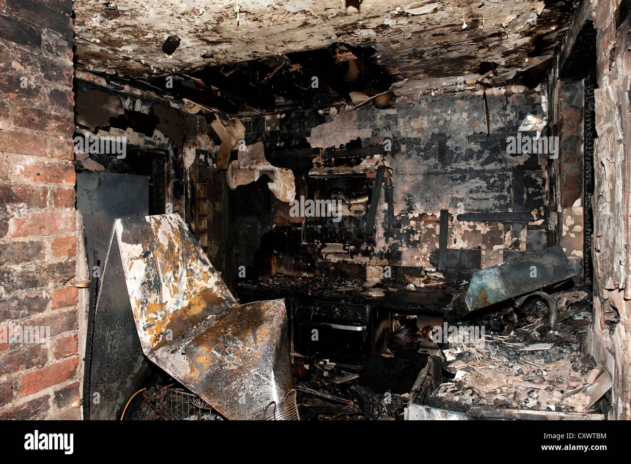 Severe house kitchen fire UK Stock Photo - Alamy