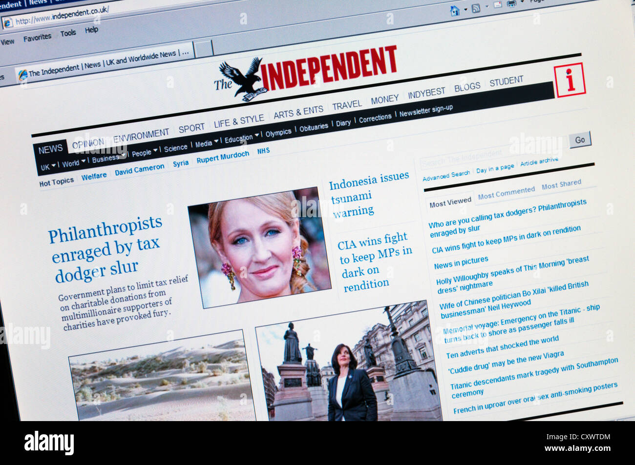 Web site of The Independent newspaper. Stock Photo