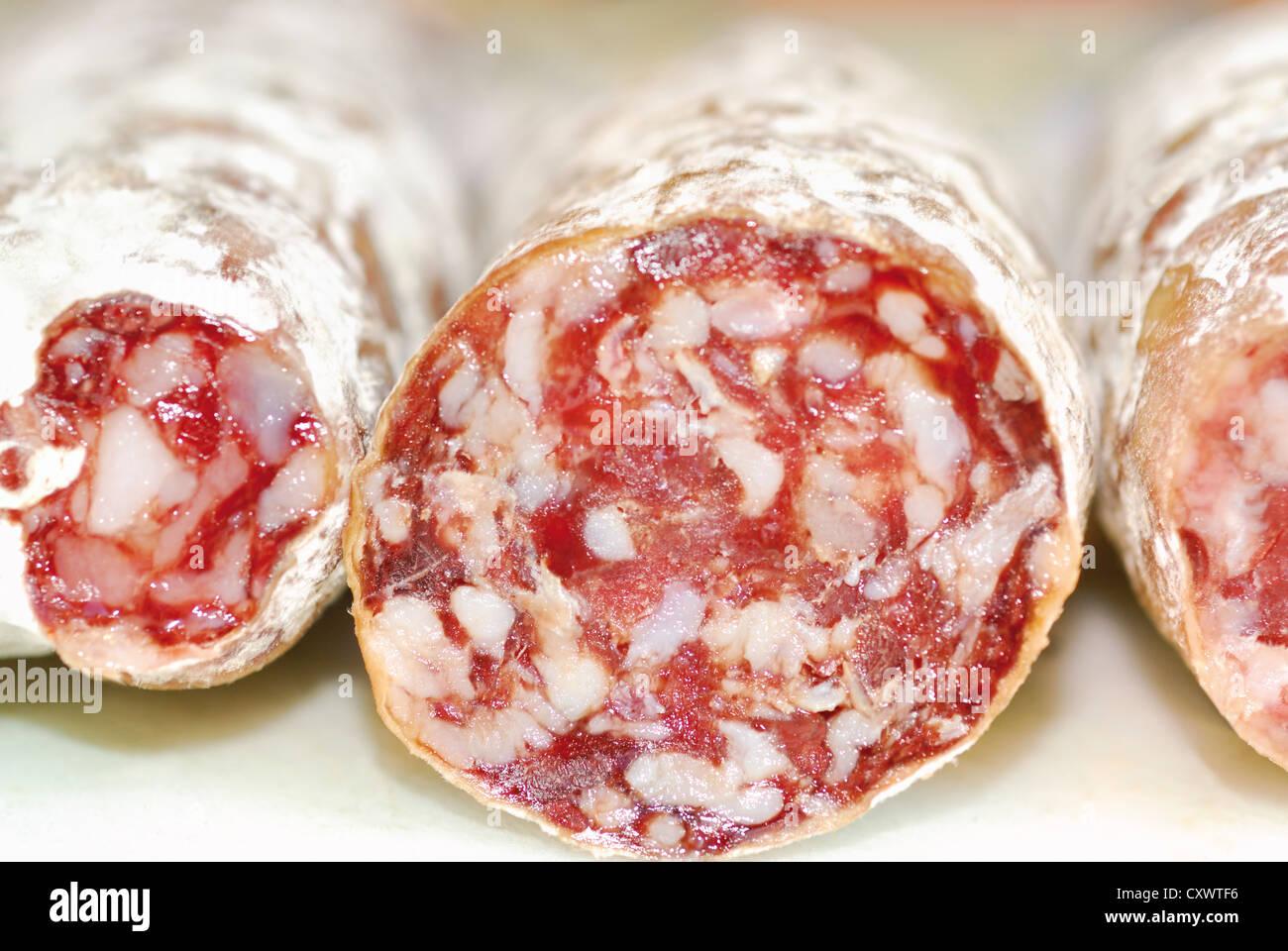 France, Conques: Gourmet salami of the Maison de la Saucisson Stock Photo