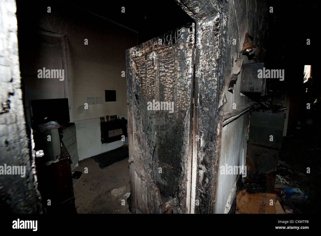 Severe house kitchen fire UK Stock Photo - Alamy