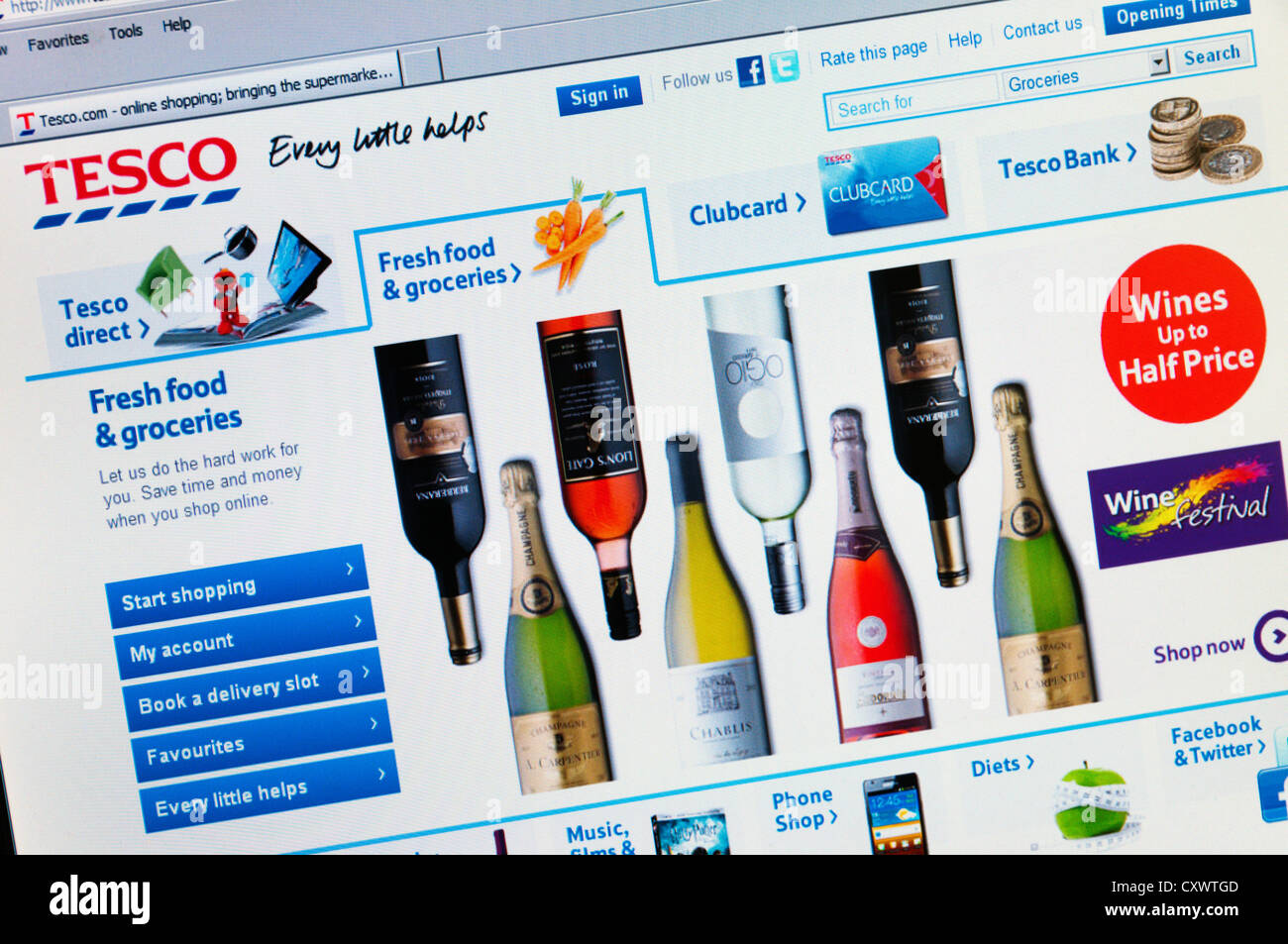 The Tesco food and drink web site. Stock Photo