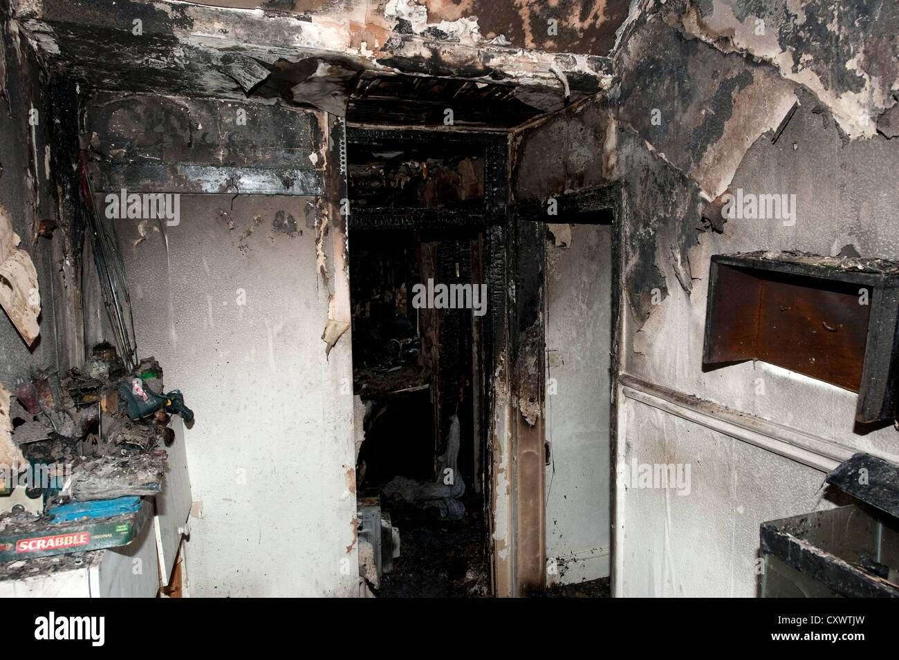 Severe house kitchen fire UK Stock Photo - Alamy