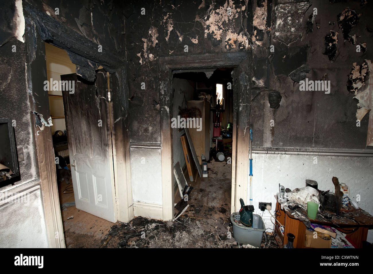 Severe house kitchen fire UK Stock Photo Alamy