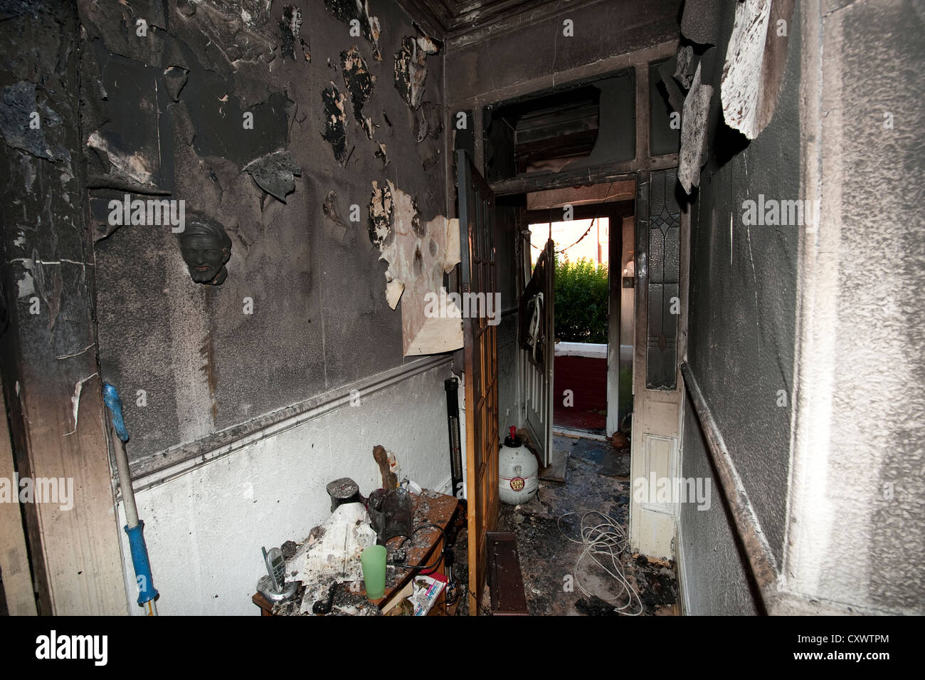 Severe house kitchen fire UK Stock Photo - Alamy