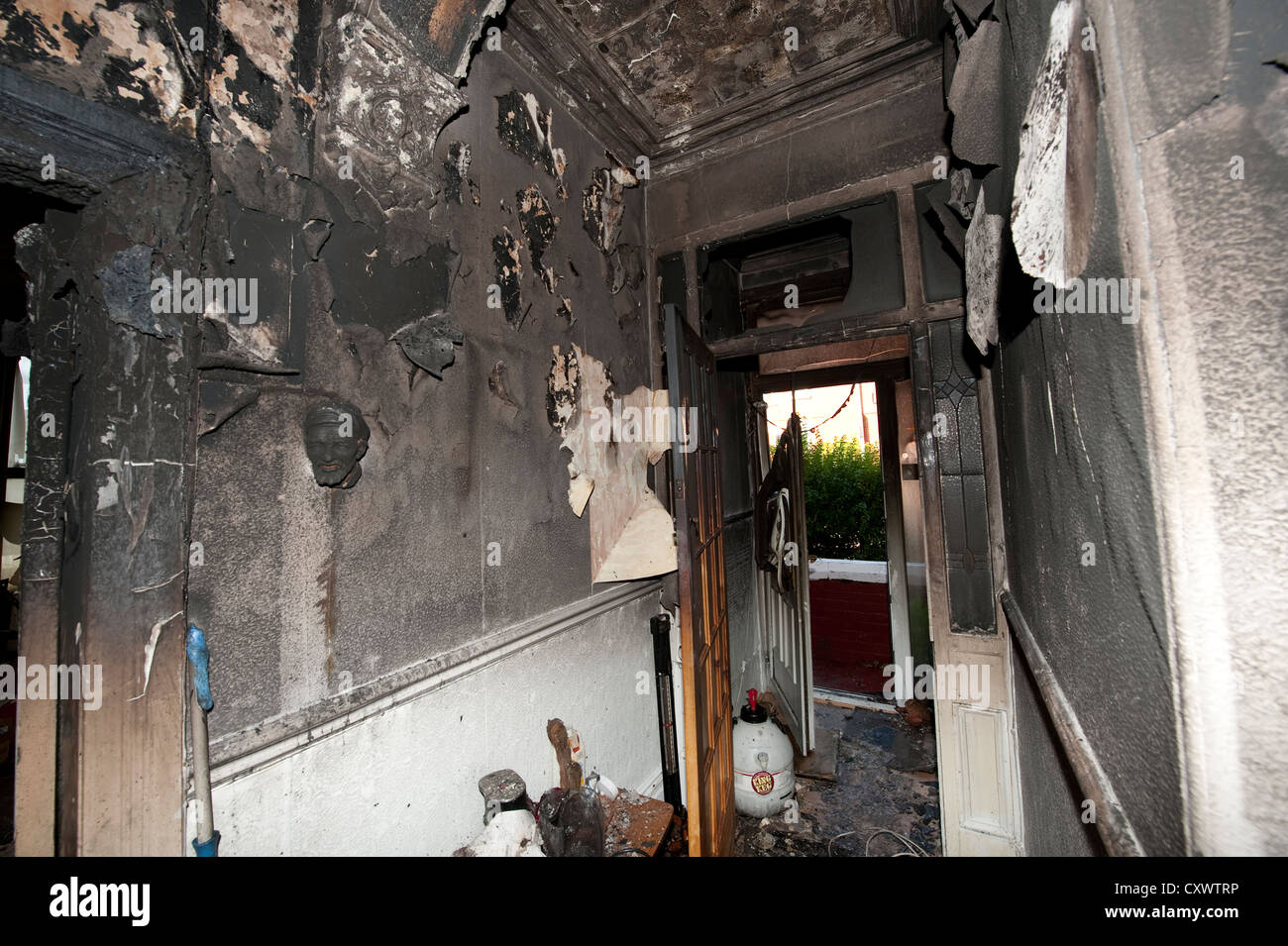 Severe house kitchen fire UK Stock Photo - Alamy