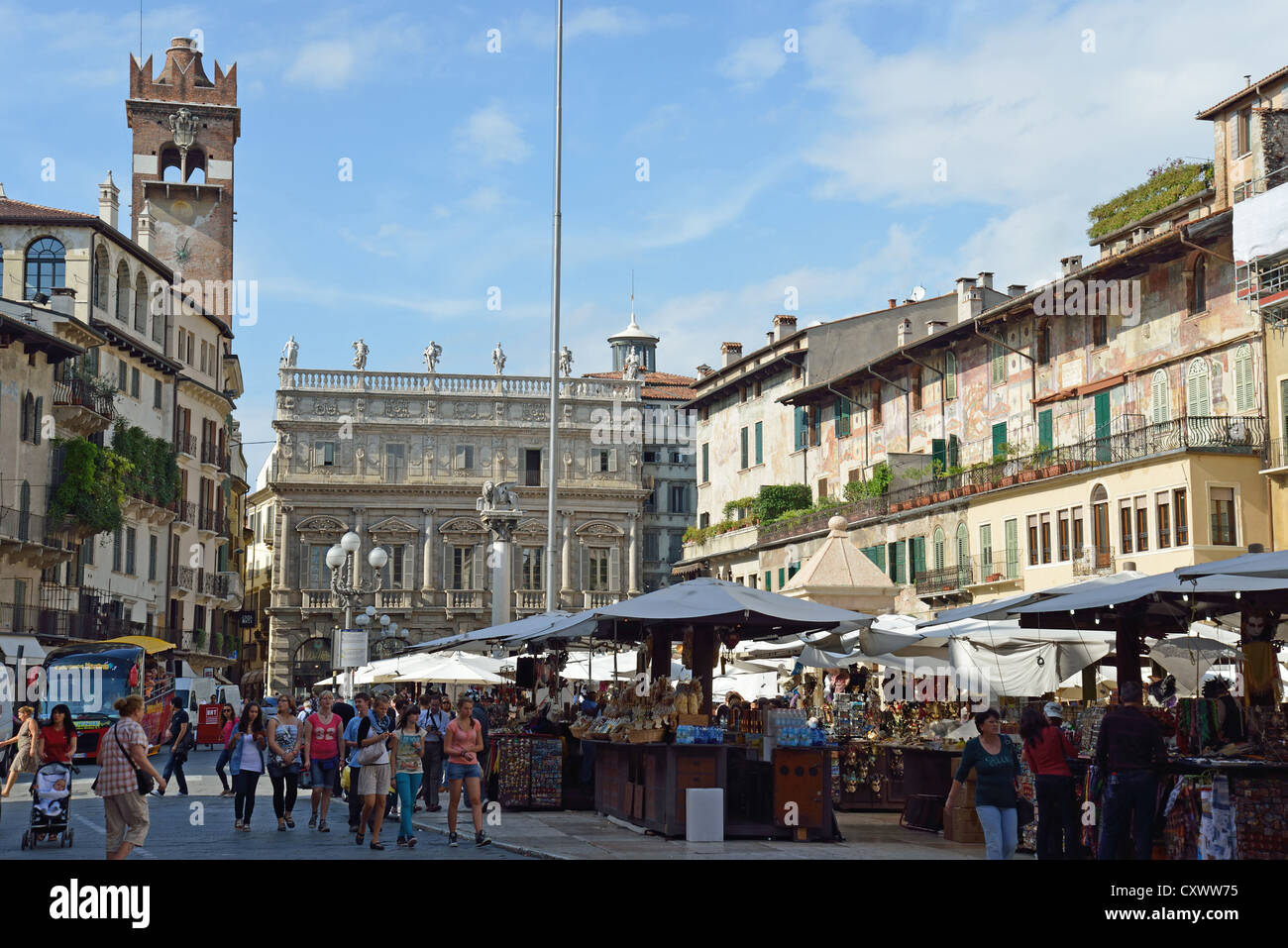 Piazza delle Erbe, Verona, Verona Province, Veneto Region, Italy Stock Photo