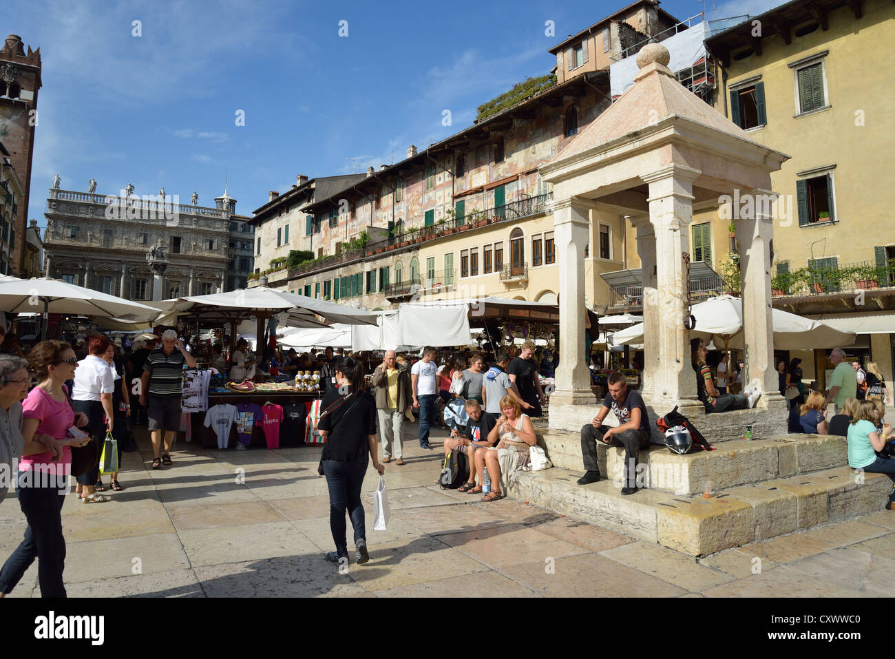 Piazza delle Erbe, Verona, Verona Province, Veneto Region, Italy Stock Photo